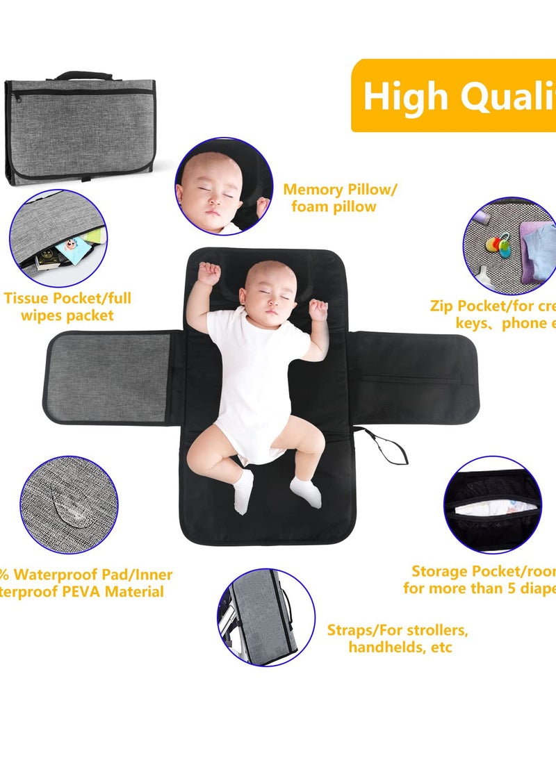 Portable Changing Mat, Baby Travel Changing Mat, Foldable Waterproof Diaper Nappy Pad with Storage Pockets, Lightweight Changing Pad with Memory Foam Headrest, Multifunctional Baby Changing Table