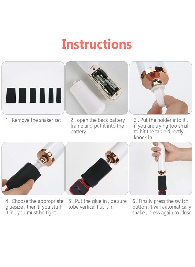 Glue Shaker for Eyelash Extensions, Portable Electric Lash Glue Shaker, Nail Lacquer Shaker with 2 Connectors and 6 Sizes of Caliber, Liquid Mixer for Eyelash Glue and Nail Polish