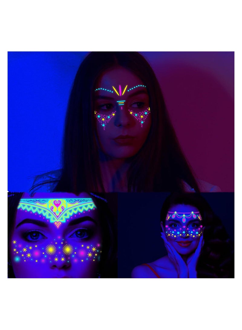 Glow In The Dark Tattoos for Adults, 8 Sheets Blacklight UV Neon Glow Temporary Tattoos Makeup Butterfly Tattoos Stickers for Glow In The Dark Party Supplies
