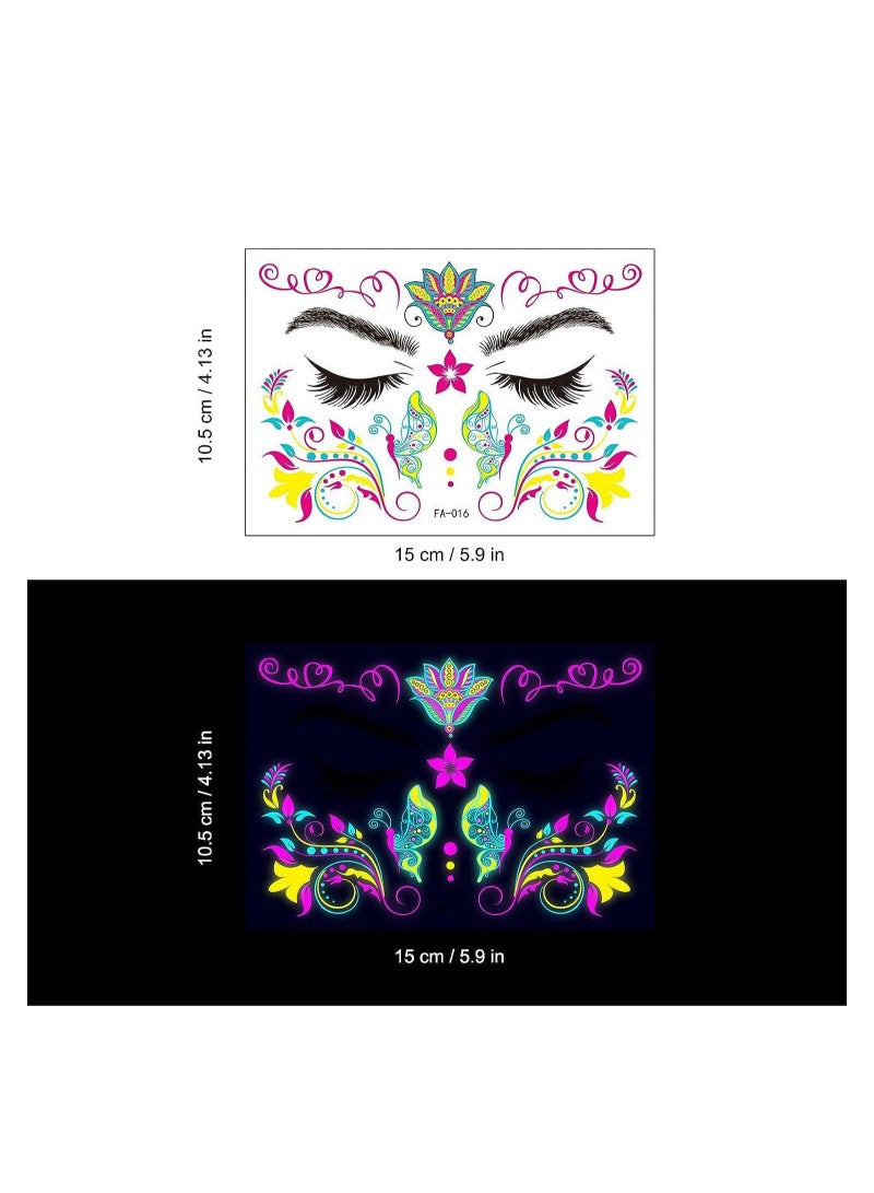 Glow In The Dark Tattoos for Adults, 8 Sheets Blacklight UV Neon Glow Temporary Tattoos Makeup Butterfly Tattoos Stickers for Glow In The Dark Party Supplies
