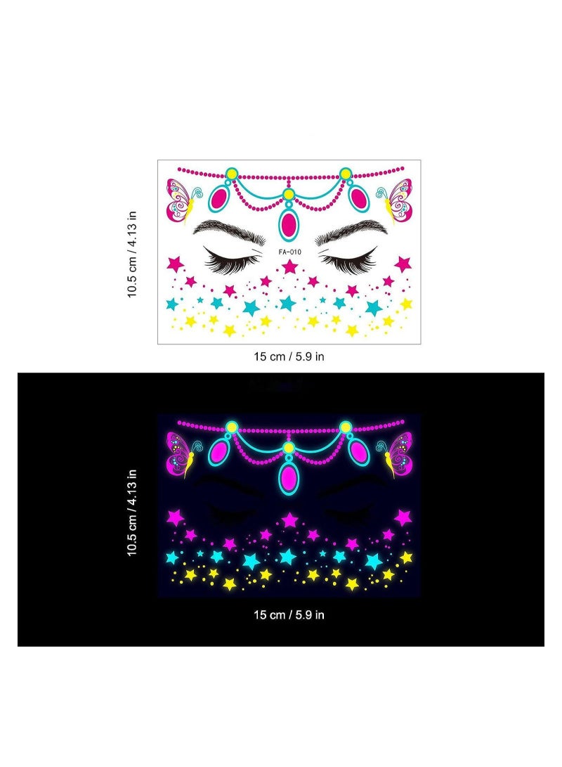 Glow In The Dark Tattoos for Adults, 8 Sheets Blacklight UV Neon Glow Temporary Tattoos Makeup Butterfly Tattoos Stickers for Glow In The Dark Party Supplies