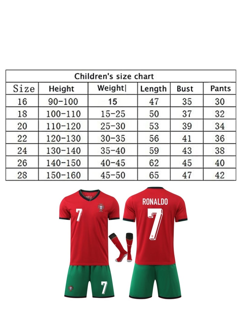 2425 Portugal Ronaldo No. 7 Football Jersey Kids Soccer Shirt Sportswear Set