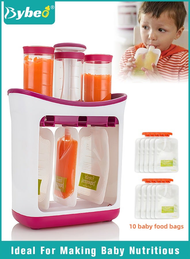 Squeeze Station Food maker With 10 Reusable Bags, 3 Dispensers Squeeze Station For Homemade Baby Food, Pouch Filling Station For Puree Food For Babies&Toddlers, Dishwasher Safe, BPA-Free