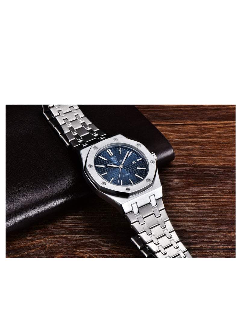 Watches for Men Watch Luxury Stainless Steel Quartz Water Resistant Watch 5156SIBU