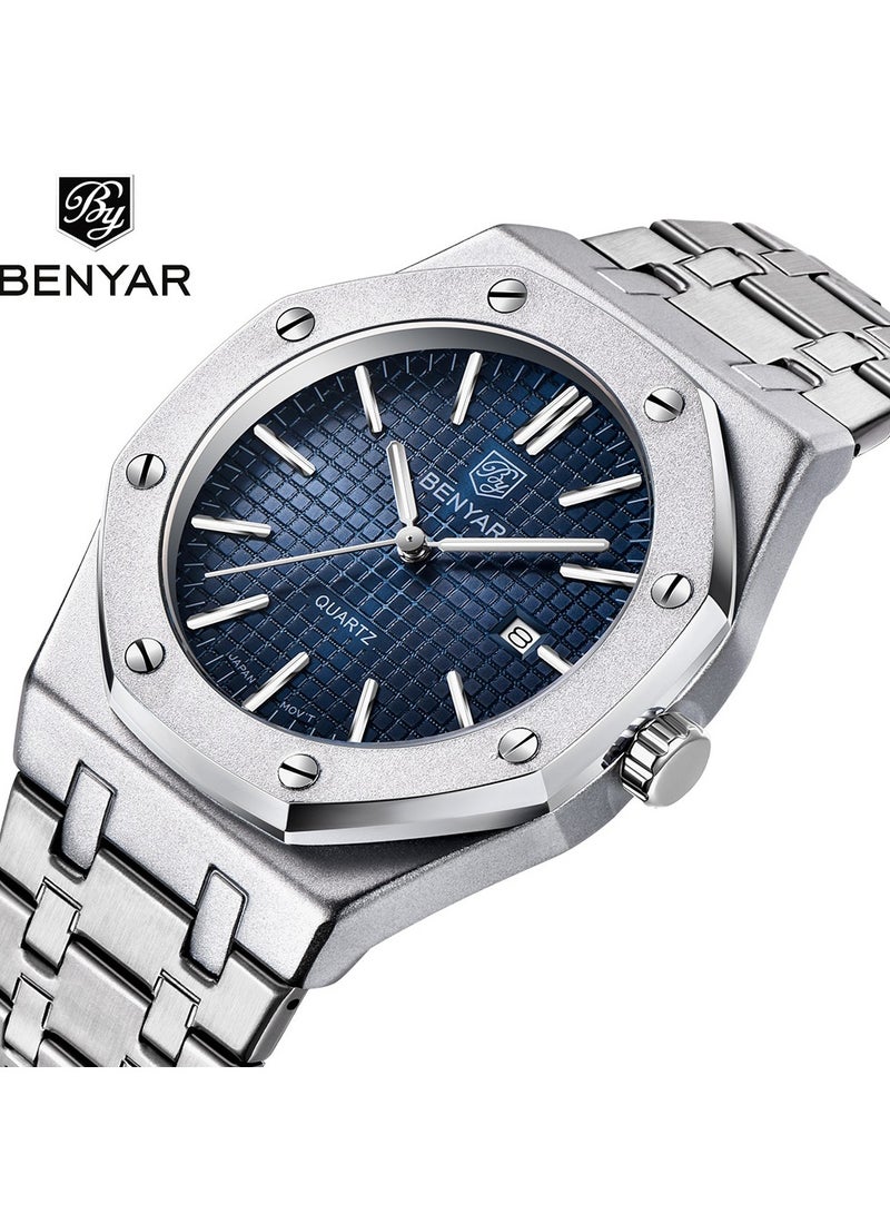 Watches for Men Watch Luxury Stainless Steel Quartz Water Resistant Watch 5156SIBU