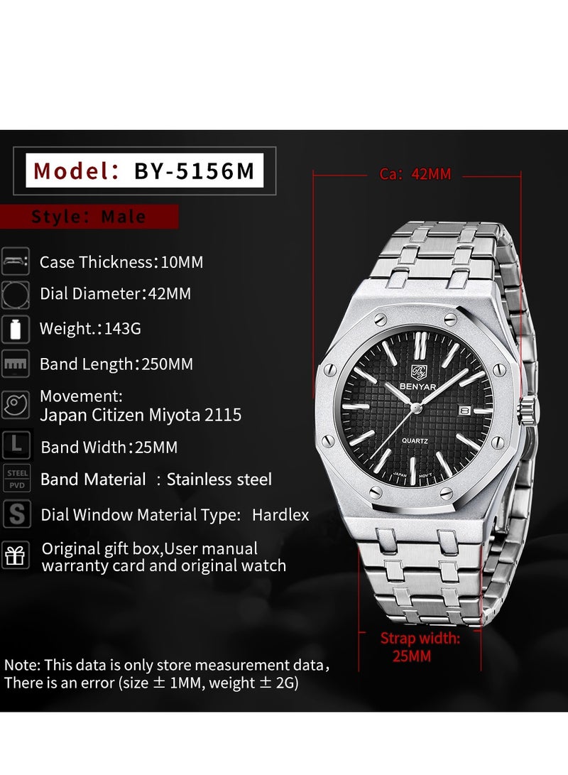 Watches for Men Luxury Men's Watches Stainless Steel Quartz Water Resistant Watches 5156