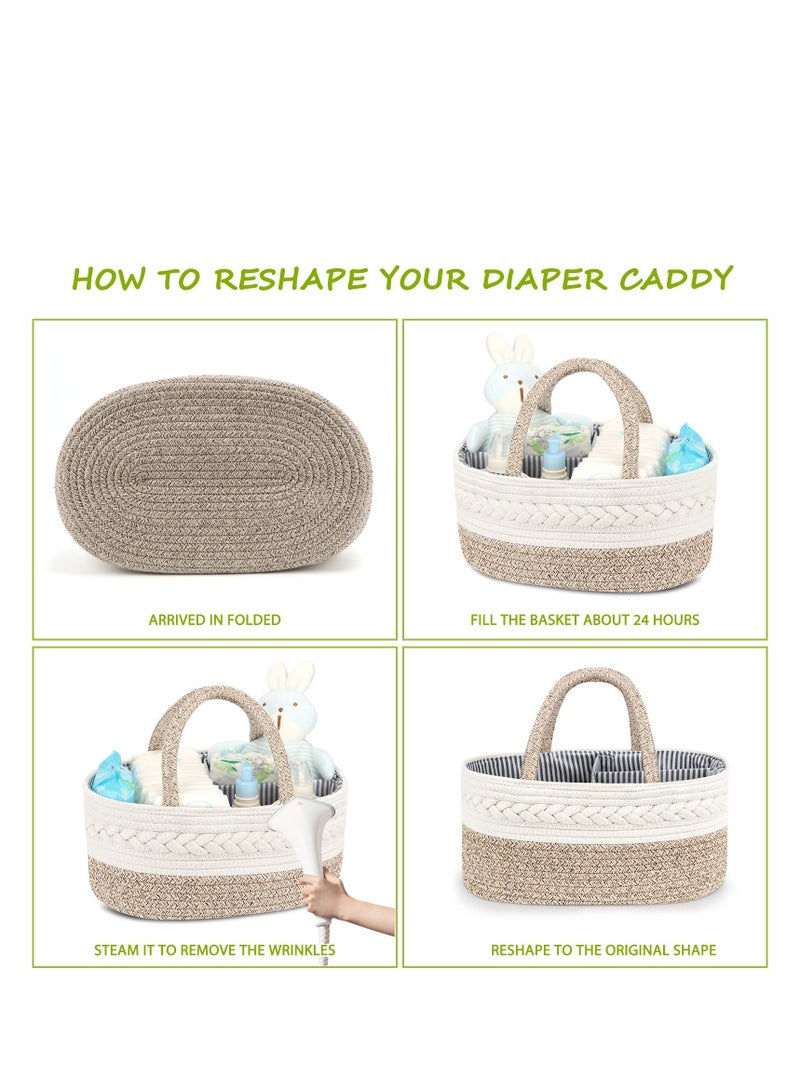 Diaper Caddy Organizer for Baby, Cotton Rope Baby Gift Basket, Portable Diaper Organizer for changing table, Diaper Nursery Storage Organizer for Baby Stuff, Baby Shower Gifts for Newborn