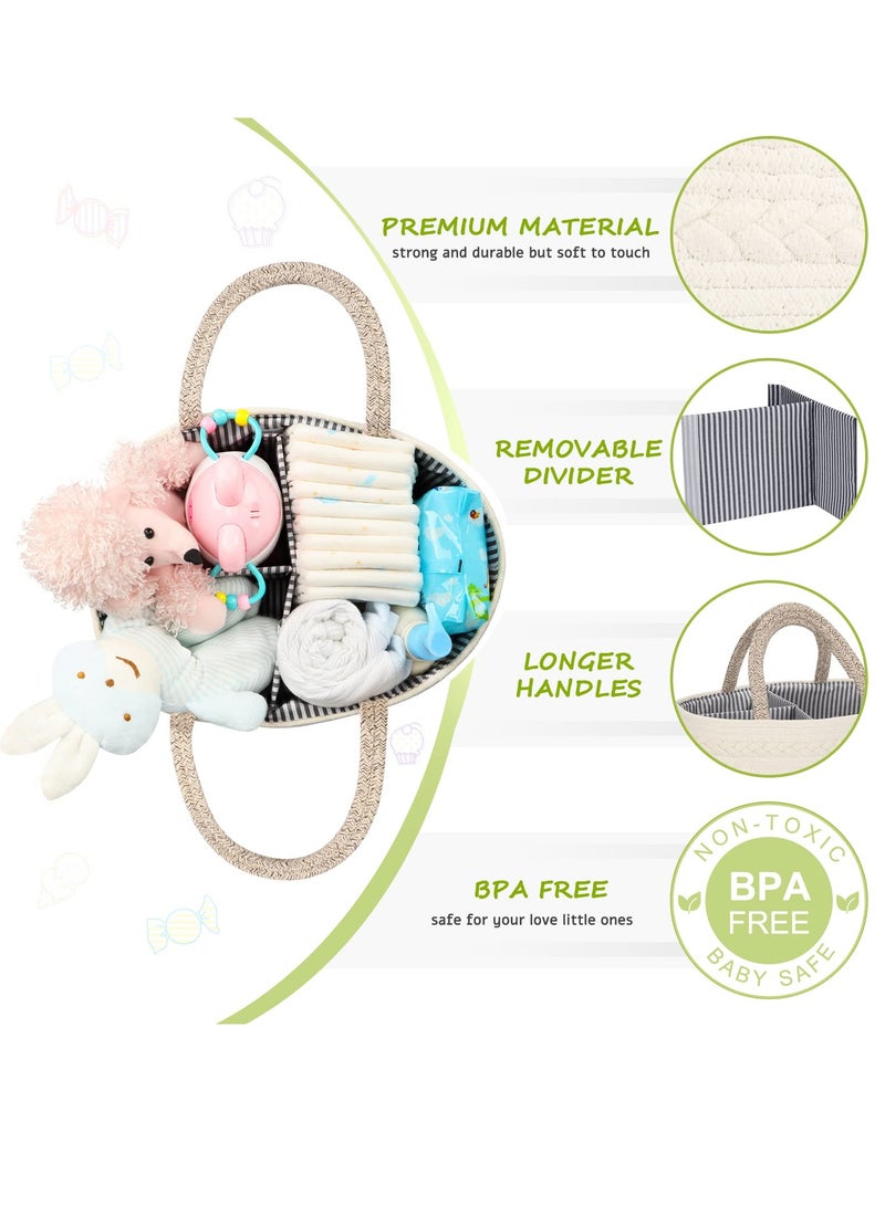 Diaper Caddy Organizer for Baby, Cotton Rope Baby Gift Basket, Portable Diaper Organizer for changing table, Diaper Nursery Storage Organizer for Baby Stuff, Baby Shower Gifts for Newborn