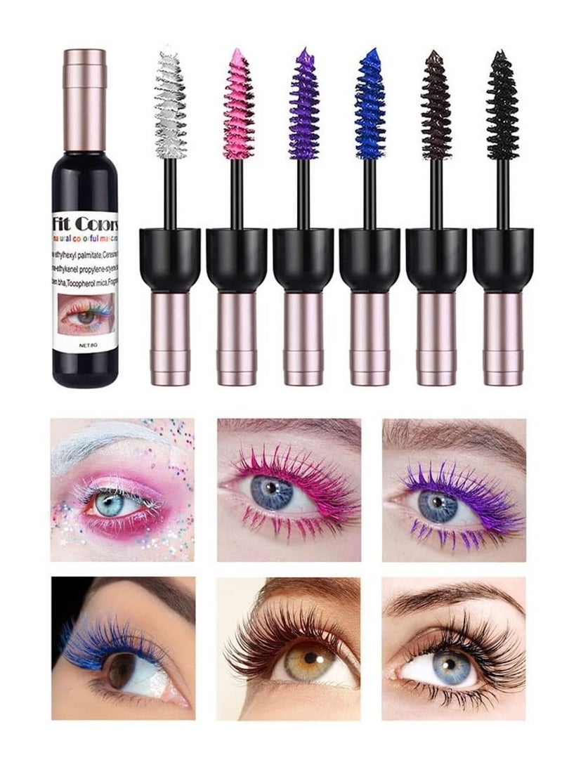 SYOSI Colorful Mascara Set, Charming Mascara for Eyelashes,  Waterproof Natural Hypoallergenic Colorful Long Lasting Mascara (6 PCS)