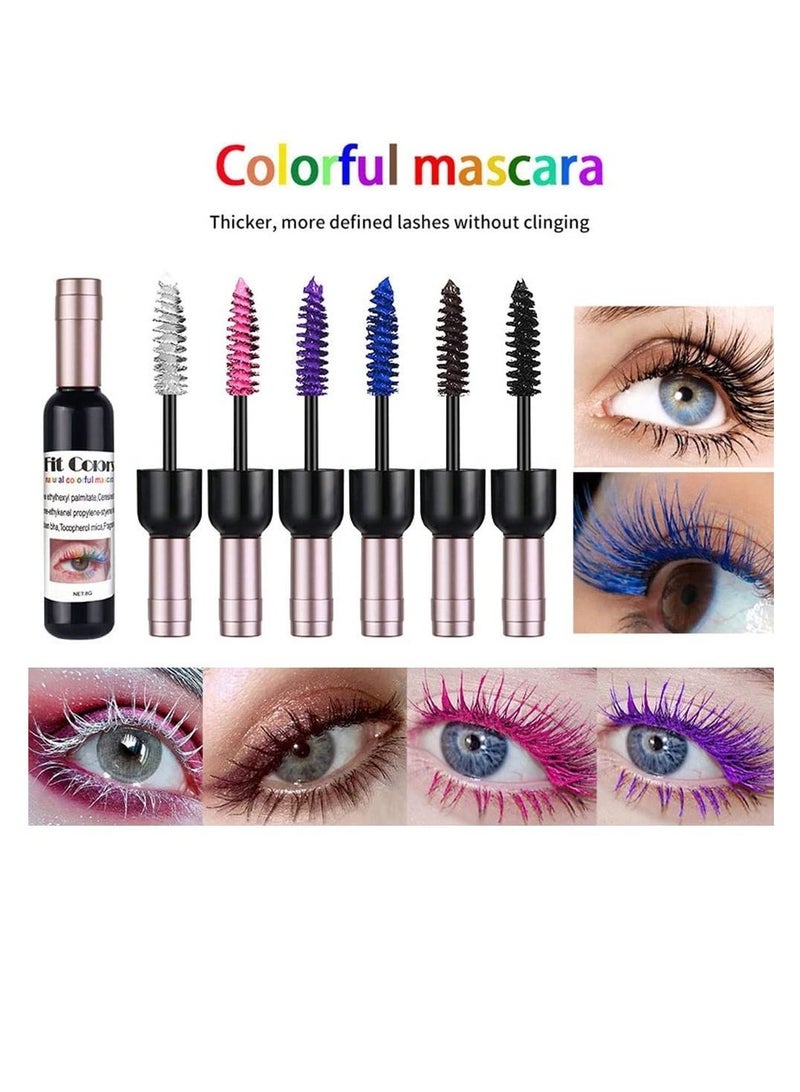 SYOSI Colorful Mascara Set, Charming Mascara for Eyelashes,  Waterproof Natural Hypoallergenic Colorful Long Lasting Mascara (6 PCS)