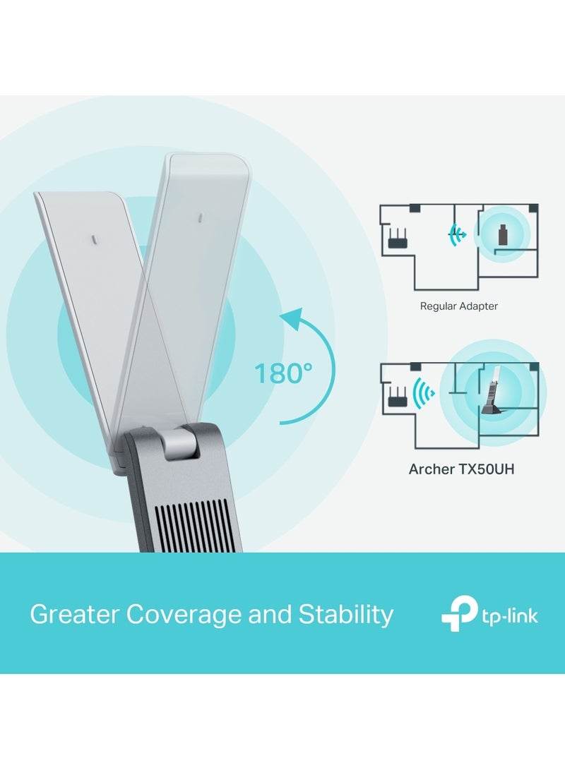 Archer TX50UH Ultra-Fast WiFi 6, Brand-New Upgrade Adapter AX3000 High Gain Wireless USB Adapter Black