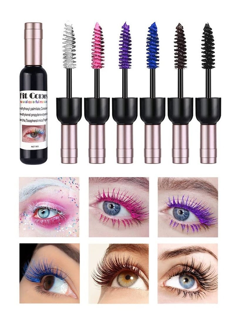 SYOSI Colorful Mascara Set, Charming Mascara for Eyelashes,  Waterproof Natural Hypoallergenic Colorful Long Lasting Mascara (6 PCS)