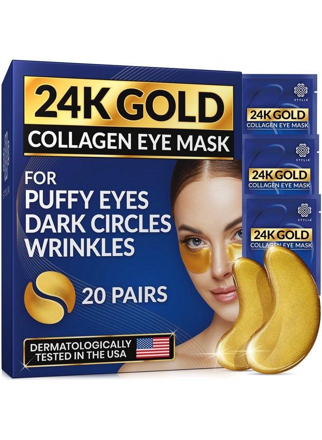 Under Eye Patches For Dark Circles And Puffy Eyes (20 Pairs) 24K Gold Eye Mask For Cosmetic Improvement & Instant Hydration Collagen Gel Pads For Temporary Relief Of Puffiness Refreshes