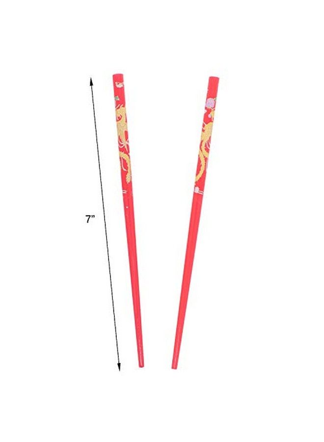 Set Of Wooden Hair Sticks With Nese Dragon Chopsticks Red