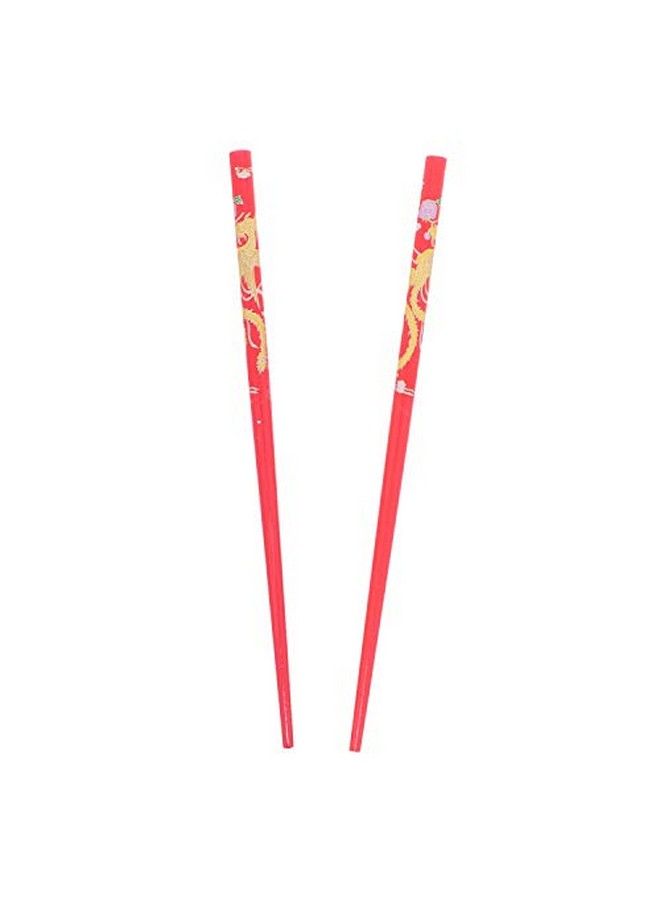 Set Of Wooden Hair Sticks With Nese Dragon Chopsticks Red