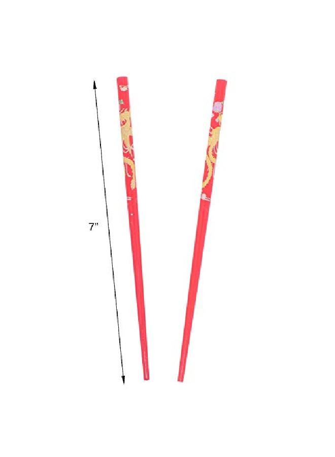 Set Of Wooden Hair Sticks With Chinese Dragon Chopsticks Red