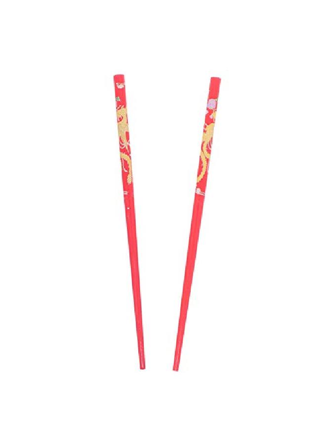 Set Of Wooden Hair Sticks With Chinese Dragon Chopsticks Red