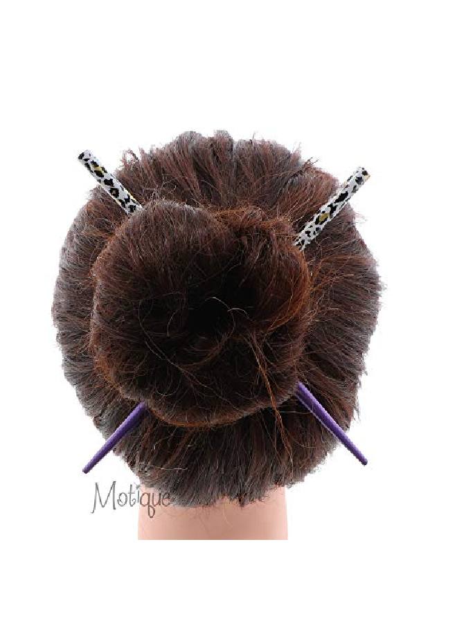 Wooden Animal Print Hair Sticks For Women Purple