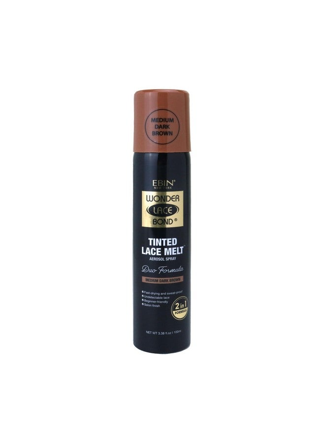 Wonder Lace Bond Tinted Lace Melt Aerosol Spray Medium Dark Brown 3.38Oz/ 100Ml Quick Dry No Transfer Formula Humid Resistant Infused With Keratin For Protect Skin Paraben Free