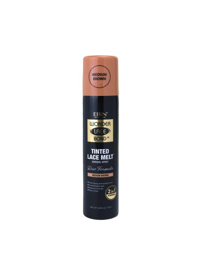 Wonder Lace Bond Tinted Lace Melt Aerosol Spray Medium Brown 3.38Oz/ 100Ml Quick Dry No Transfer Formula Humid Resistant Infused With Keratin For Protect Skin Paraben Free