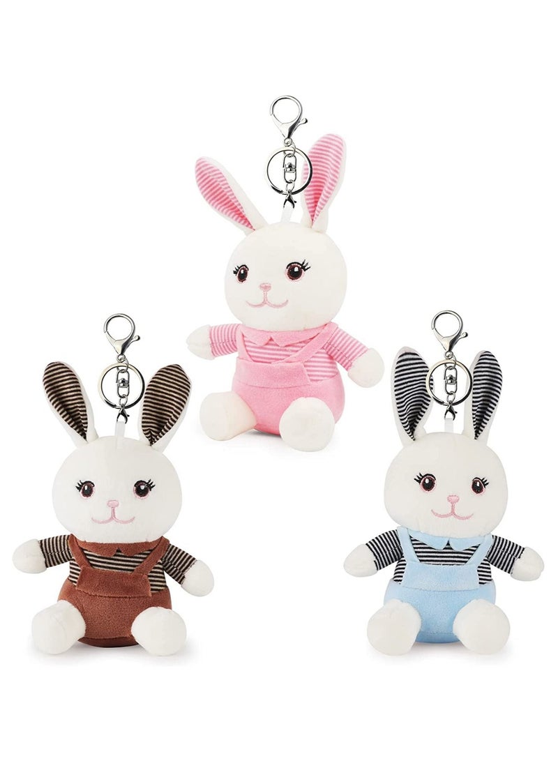 SYOSI 3 PCS Rabbit Doll Toy Keychain, 4.8 Inches Mini Rabbit Plush Doll with Keychain