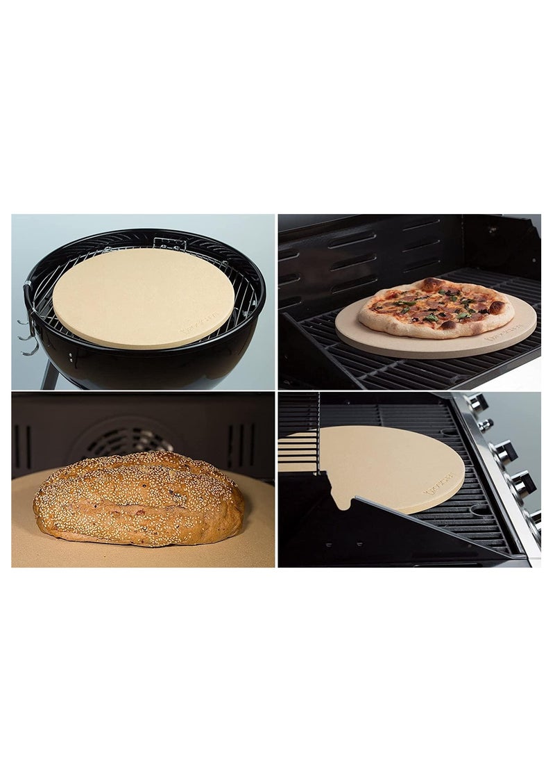 Pizza Stone Set for Oven and Grill, 13 Inch Round Ceramic Pizza Grilling Stone Oven Baking Stone with Serving Rack