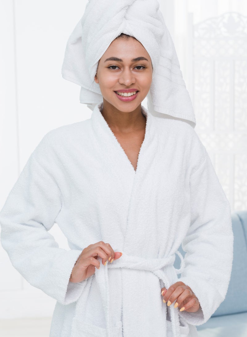 380 GSM Unisex Cotton Fleece Bathrobe Skin-friendly Breathable Nightgown Simple Hooded Home Clothes White
