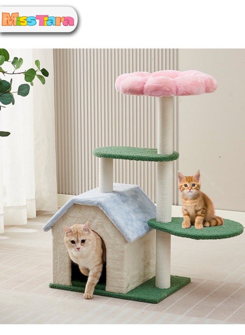 Cat Tree Tower, Cat Condo, Cat Scratching Post , with 12mm Thick Wood Pink Flower , Cat Activity Centre with Scratching Post Cat beds Cat climbing Tree For All Seasons