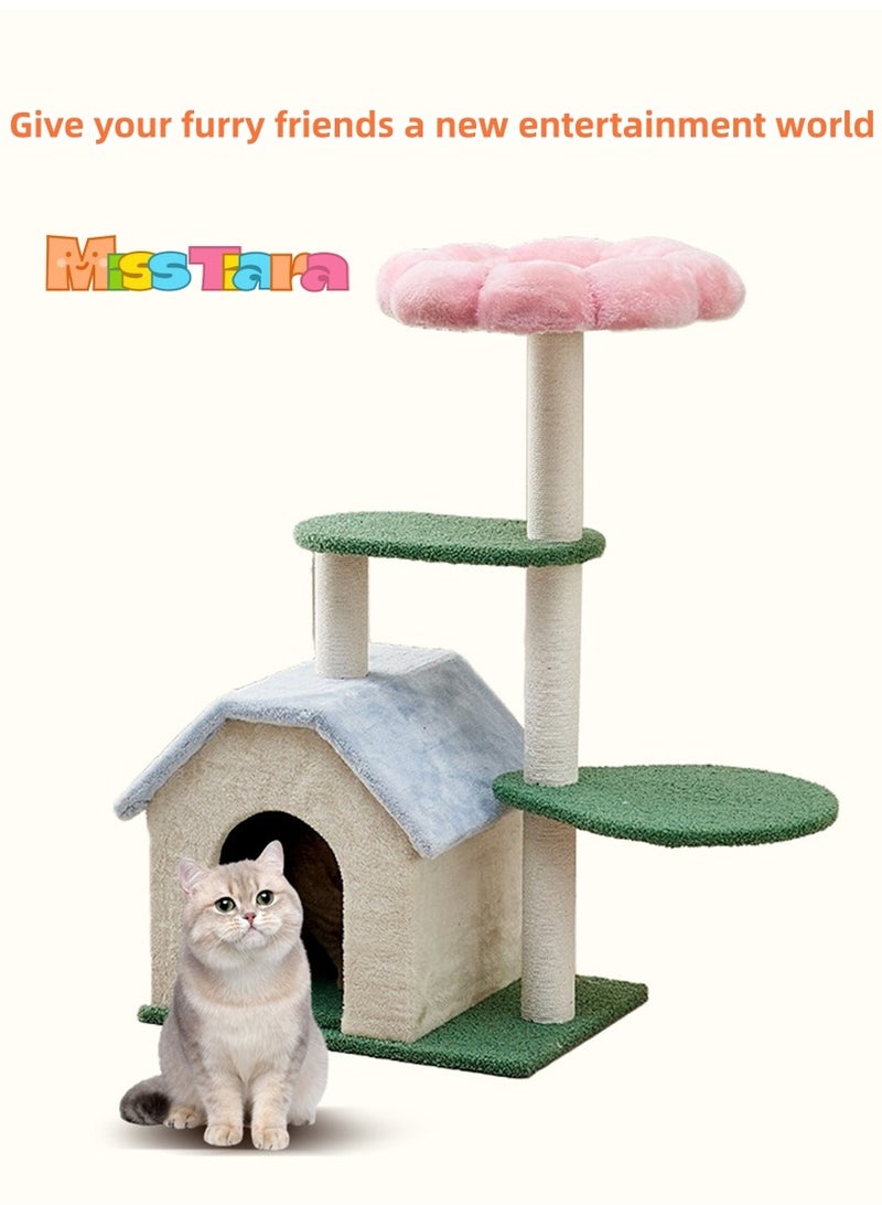 Cat Tree Tower, Cat Condo, Cat Scratching Post , with 12mm Thick Wood Pink Flower , Cat Activity Centre with Scratching Post Cat beds Cat climbing Tree For All Seasons