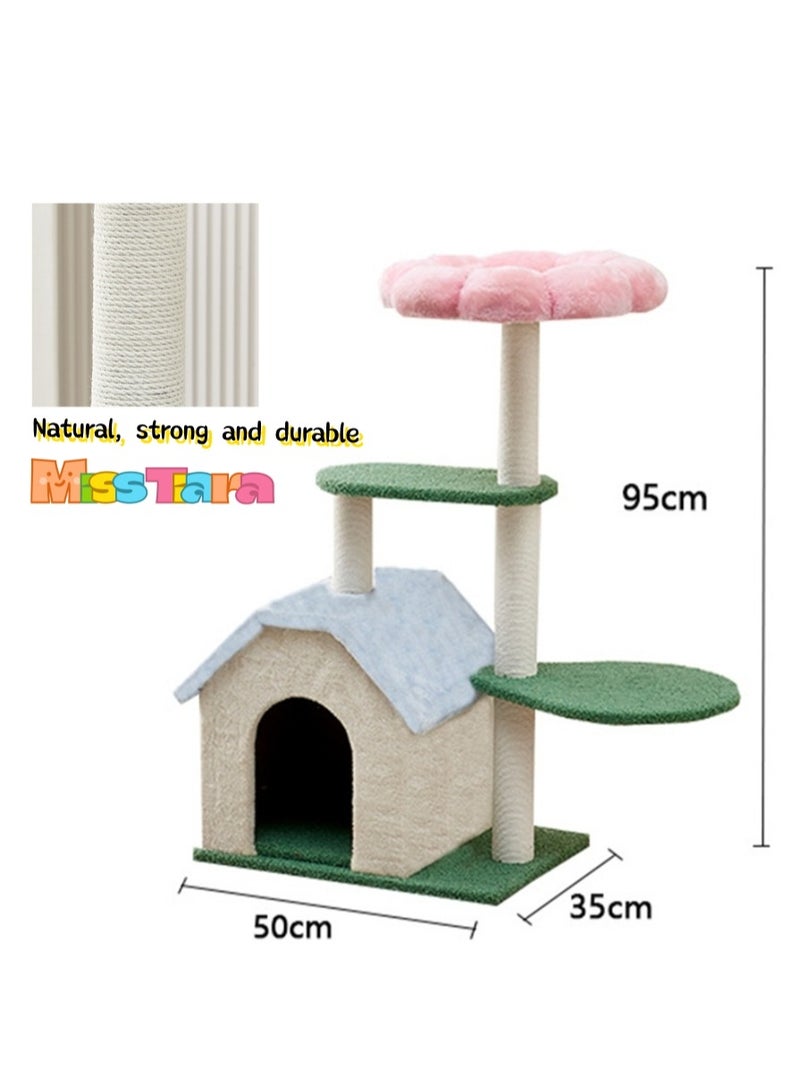 Cat Tree Tower, Cat Condo, Cat Scratching Post , with 12mm Thick Wood Pink Flower , Cat Activity Centre with Scratching Post Cat beds Cat climbing Tree For All Seasons