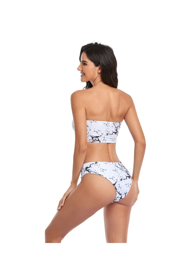 Fashionable wWomen's Printed Strapless Bikini Swimsuit