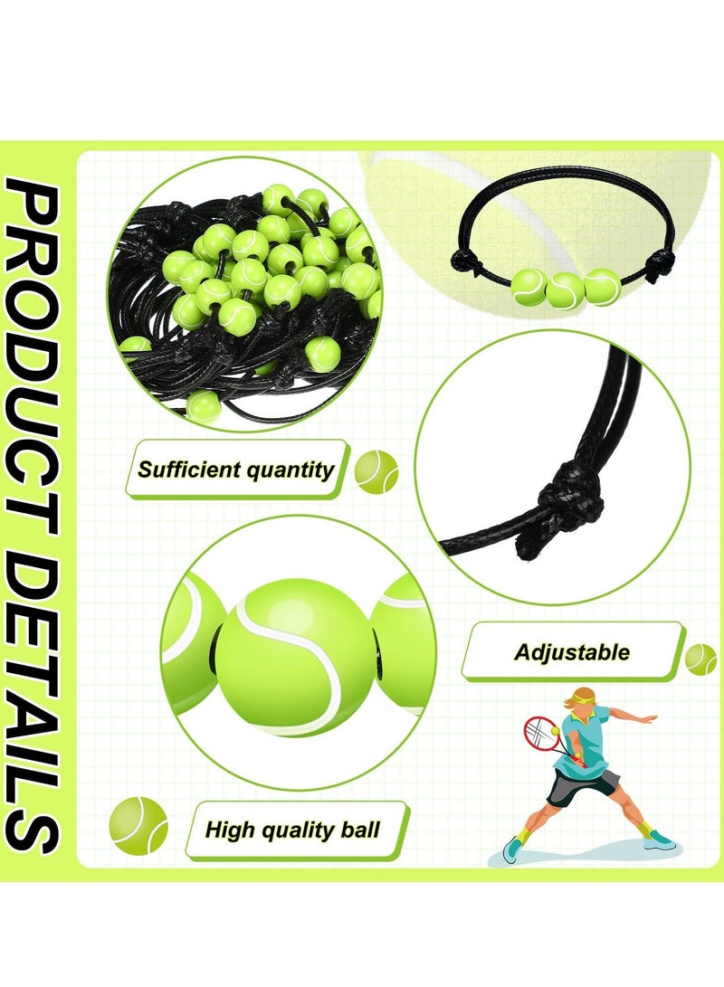 Tennis Charm Bracelets, 36 Pcs Adjustable Braided Sport Theme Charm Bracelets, Inspirational Tennis Elastic Wristband for Tennis Party Favors Sports Fan Adults Teens Students