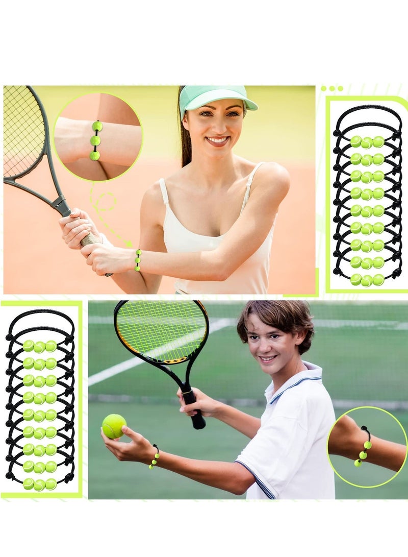 Tennis Charm Bracelets, 36 Pcs Adjustable Braided Sport Theme Charm Bracelets, Inspirational Tennis Elastic Wristband for Tennis Party Favors Sports Fan Adults Teens Students