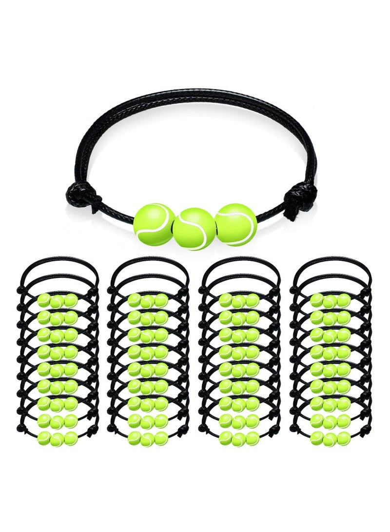 Tennis Charm Bracelets, 36 Pcs Adjustable Braided Sport Theme Charm Bracelets, Inspirational Tennis Elastic Wristband for Tennis Party Favors Sports Fan Adults Teens Students