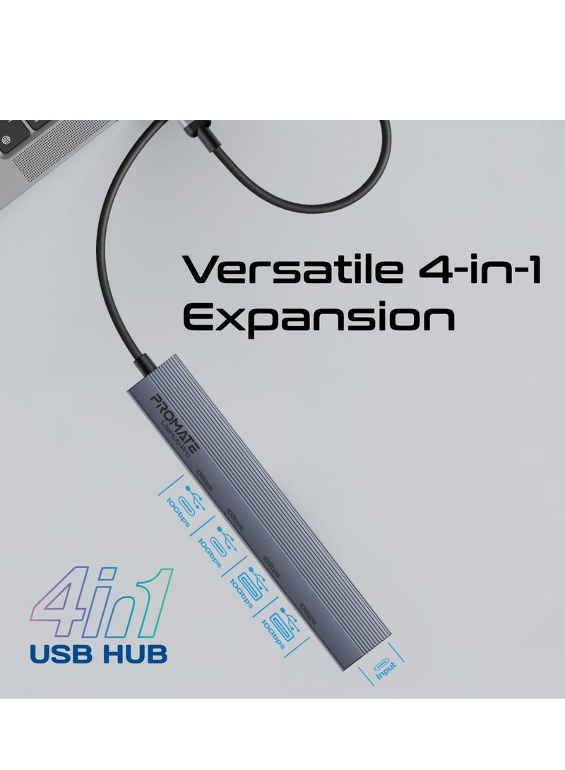 4-In-1 Multi-Display Hub, Dual USB-A Ports And Dual USB-C Ports With 10Gbps Data Transfer, 15W USB-C Power Supply Input, Compact Design, Built-in USB-C Connector, And Plug & Play, LiteHub-Pro Grey