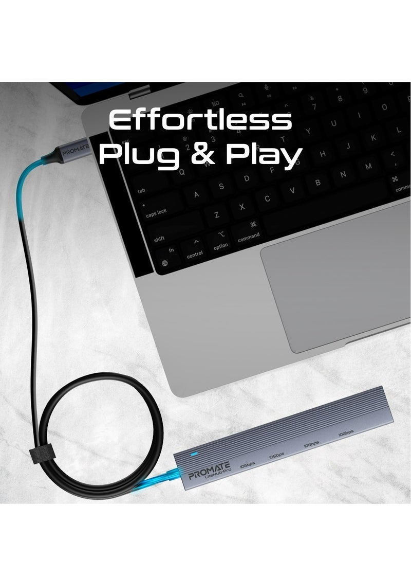 4-In-1 Multi-Display Hub, Dual USB-A Ports And Dual USB-C Ports With 10Gbps Data Transfer, 15W USB-C Power Supply Input, Compact Design, Built-in USB-C Connector, And Plug & Play, LiteHub-Pro Grey