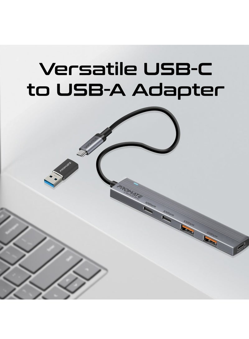 4-In-1 Multi-Display Hub, Dual USB-A Ports And Dual USB-C Ports With 10Gbps Data Transfer, 15W USB-C Power Supply Input, Compact Design, Built-in USB-C Connector, And Plug & Play, LiteHub-Pro Grey