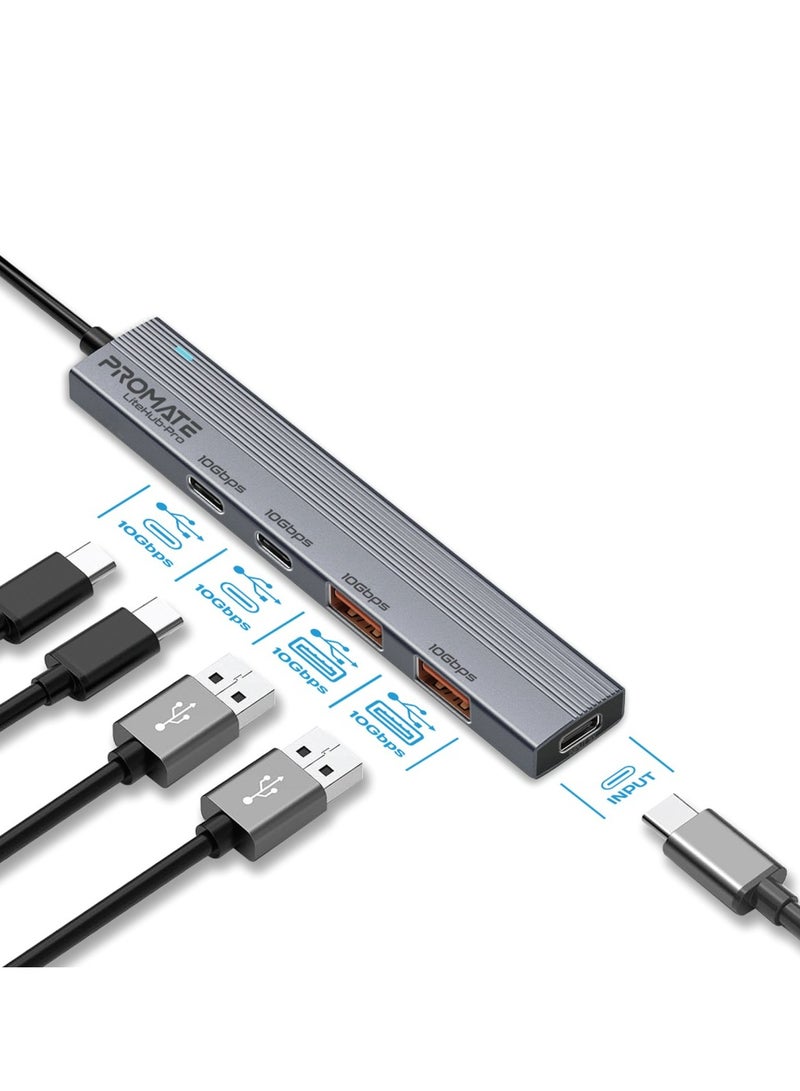 4-In-1 Multi-Display Hub, Dual USB-A Ports And Dual USB-C Ports With 10Gbps Data Transfer, 15W USB-C Power Supply Input, Compact Design, Built-in USB-C Connector, And Plug & Play, LiteHub-Pro Grey