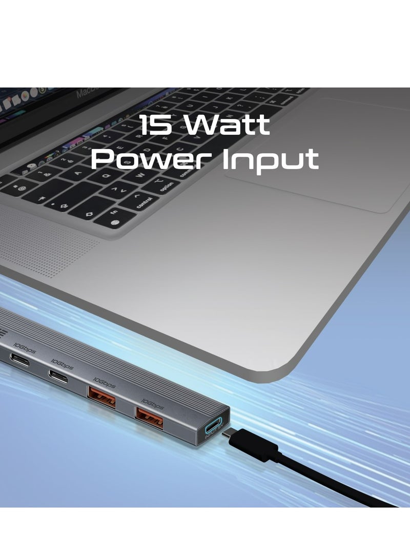 4-In-1 Multi-Display Hub, Dual USB-A Ports And Dual USB-C Ports With 10Gbps Data Transfer, 15W USB-C Power Supply Input, Compact Design, Built-in USB-C Connector, And Plug & Play, LiteHub-Pro Grey