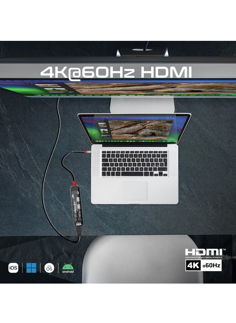 USB-C Hub, Transparent 7-in-1 Multi-Display Hub with 4K HDMI, High Capacity 2TB SD/TF Card Slot, Dual 5Gbps USB-A Ports, 100W USB-C PD and USB-C Data Port for MacBook Pro, Dell, TransHub-Lite Black