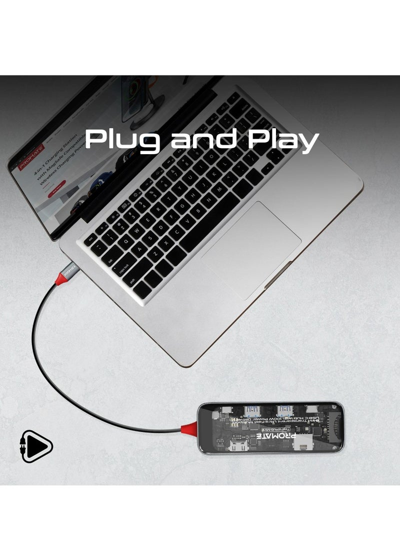 USB-C Hub, 8-In-1 Transparent Multi-Display Hub With 4K HDMI, 1000Mbps LAN, SD/TF Card Slot, Dual 5Gbps USB-A Ports, USB-C Port, 100W USB-C Power Delivery For MacBook Pro, Dell, TransHub-Mini Black