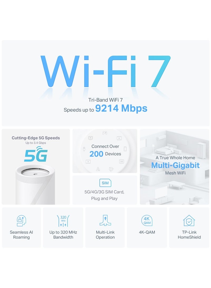 Deco BE65 5G BE9300 Tri-Band Whole Home Mesh Wi-Fi 7 System White