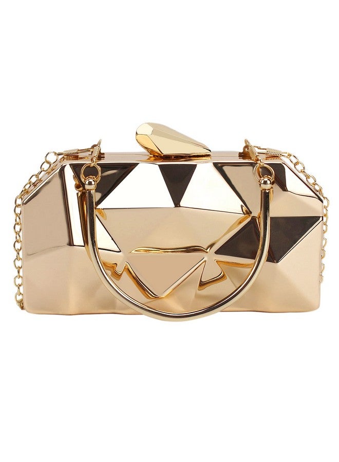 Van Caro Womens Purses And Handbags Metal Evening Clutch Crossbody Bag Chain Geometric Tote Purse Square Shoulder Baggold