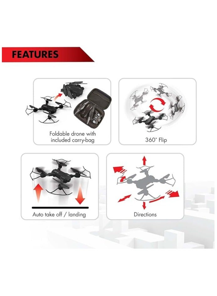 FLYBOTIC Silverlit Foldable Drone, Adjustable Camera, Auto Take-off, Hovering and Landing, Night Mode with LED Lights, Includes Carry Bag