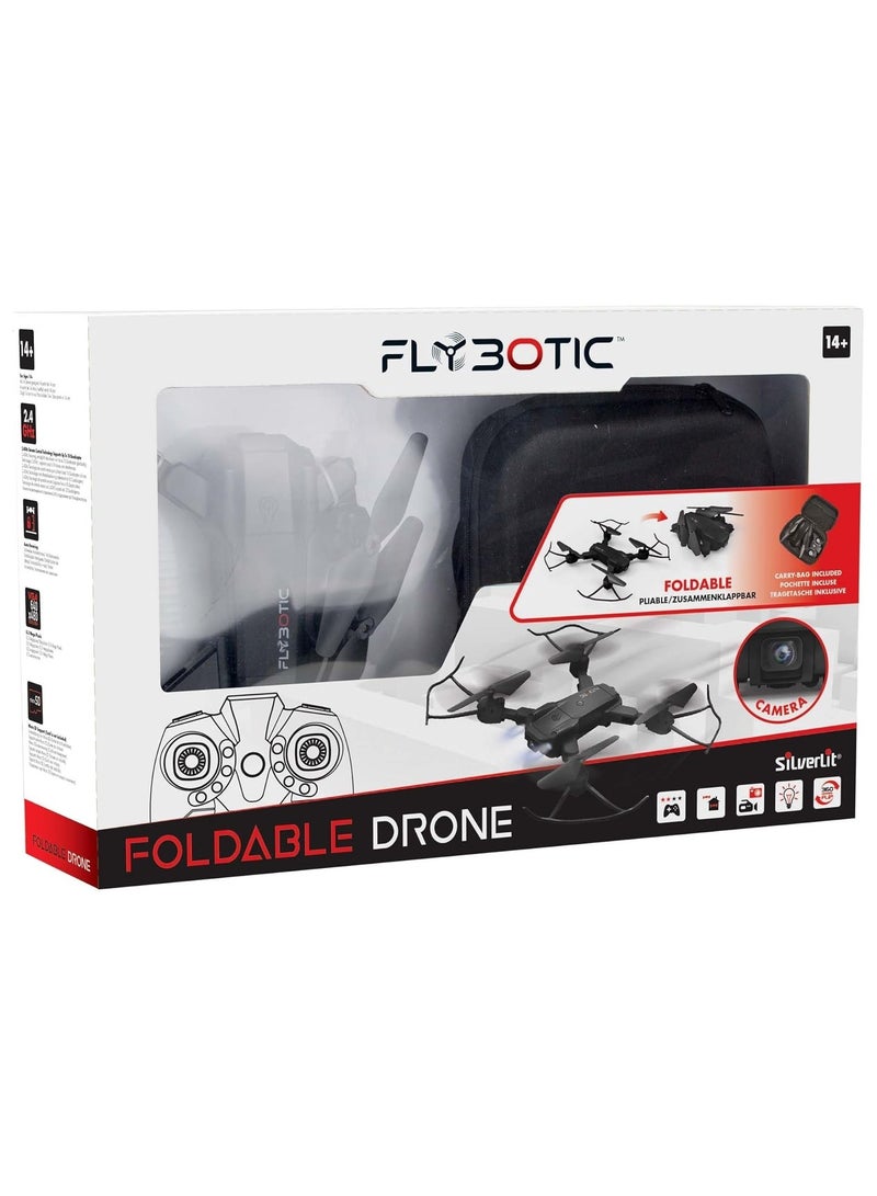 FLYBOTIC Silverlit Foldable Drone, Adjustable Camera, Auto Take-off, Hovering and Landing, Night Mode with LED Lights, Includes Carry Bag