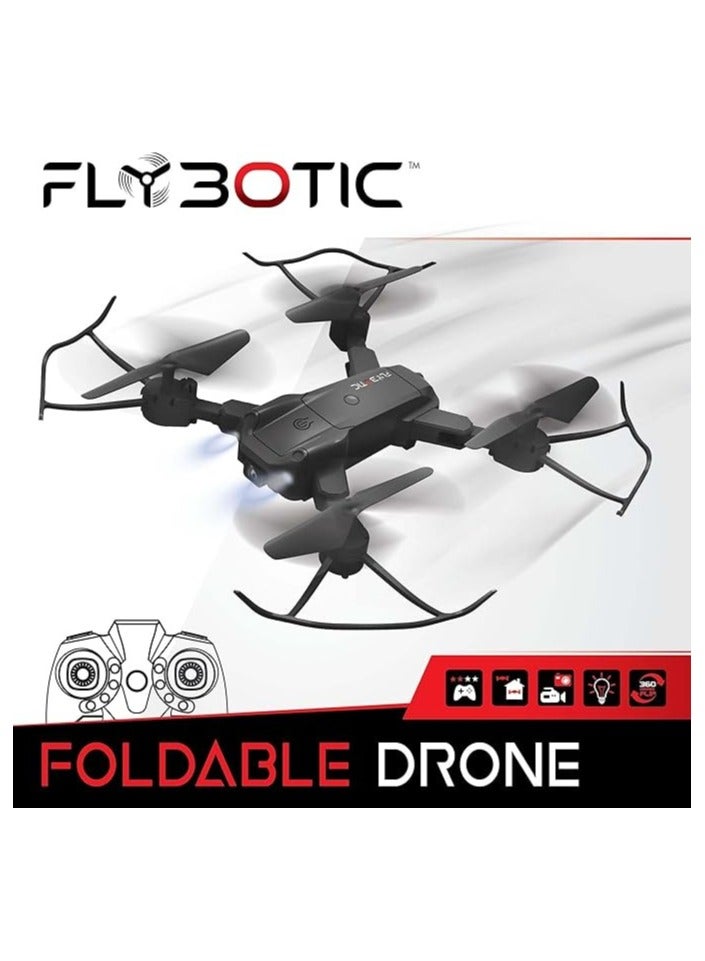 FLYBOTIC Silverlit Foldable Drone, Adjustable Camera, Auto Take-off, Hovering and Landing, Night Mode with LED Lights, Includes Carry Bag