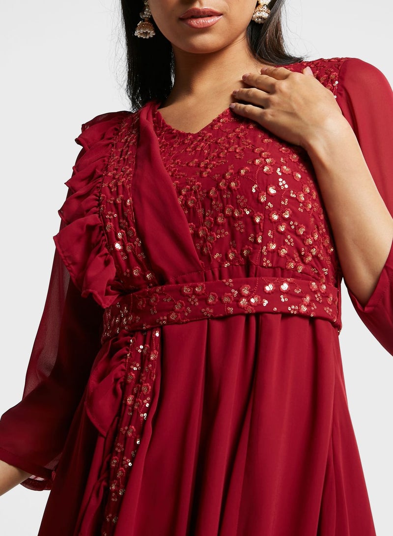 Embellished Anarkali Kurti With Attached Dupatta