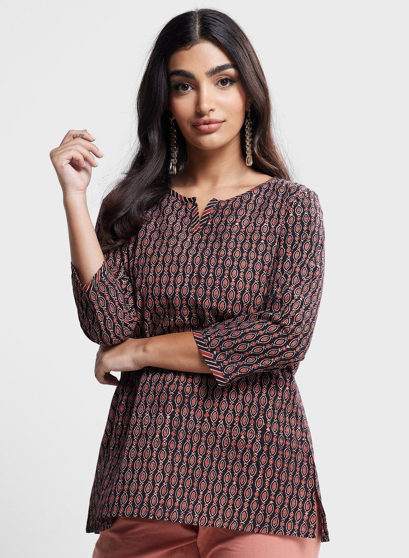 V-Neck Printed Short Kurta