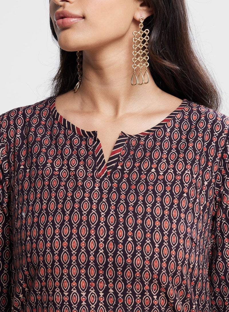 V-Neck Printed Short Kurta