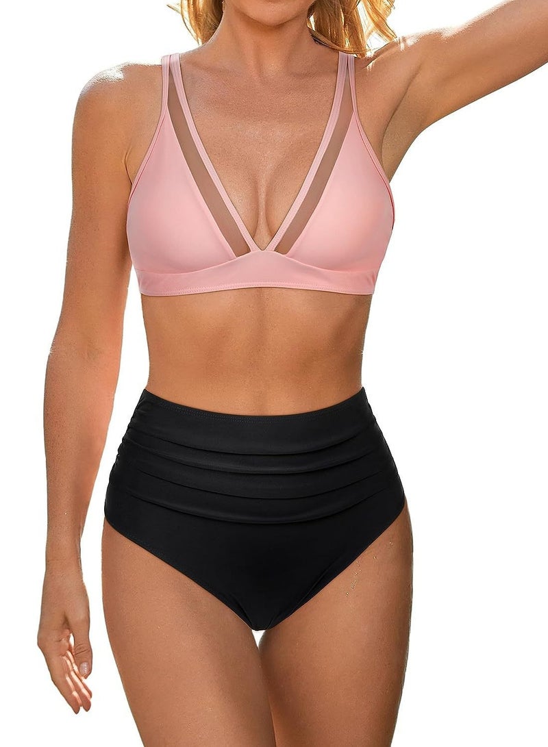 Fashionable Women's Solid Color Minimalist Style Bikini Swimsuit